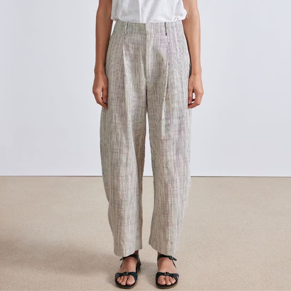 Apiece Apart Bari cropped trousers cream pinstripe | size 8